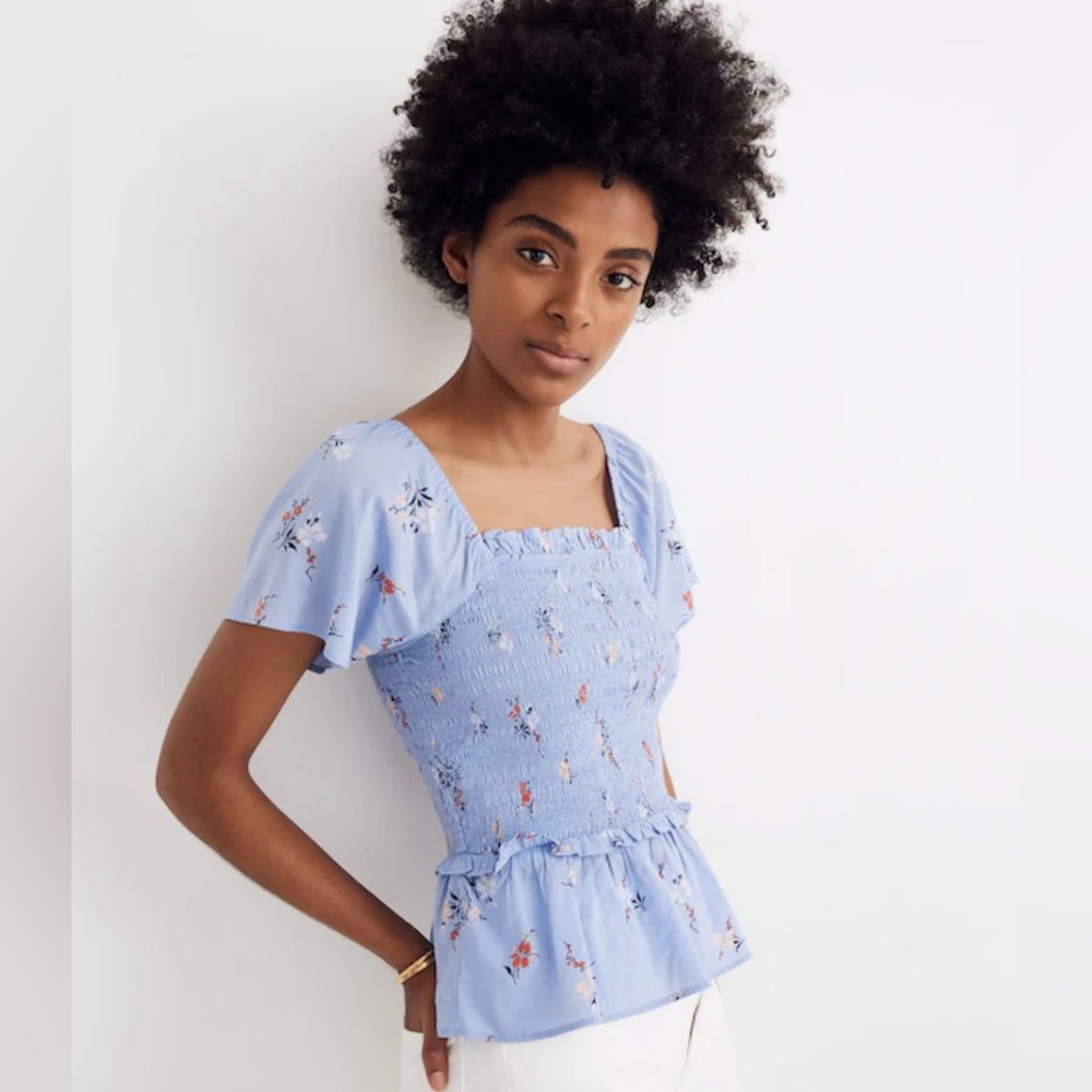 Madewell Smocked Flutter Sleeve Top in Aloha Floral Size Small